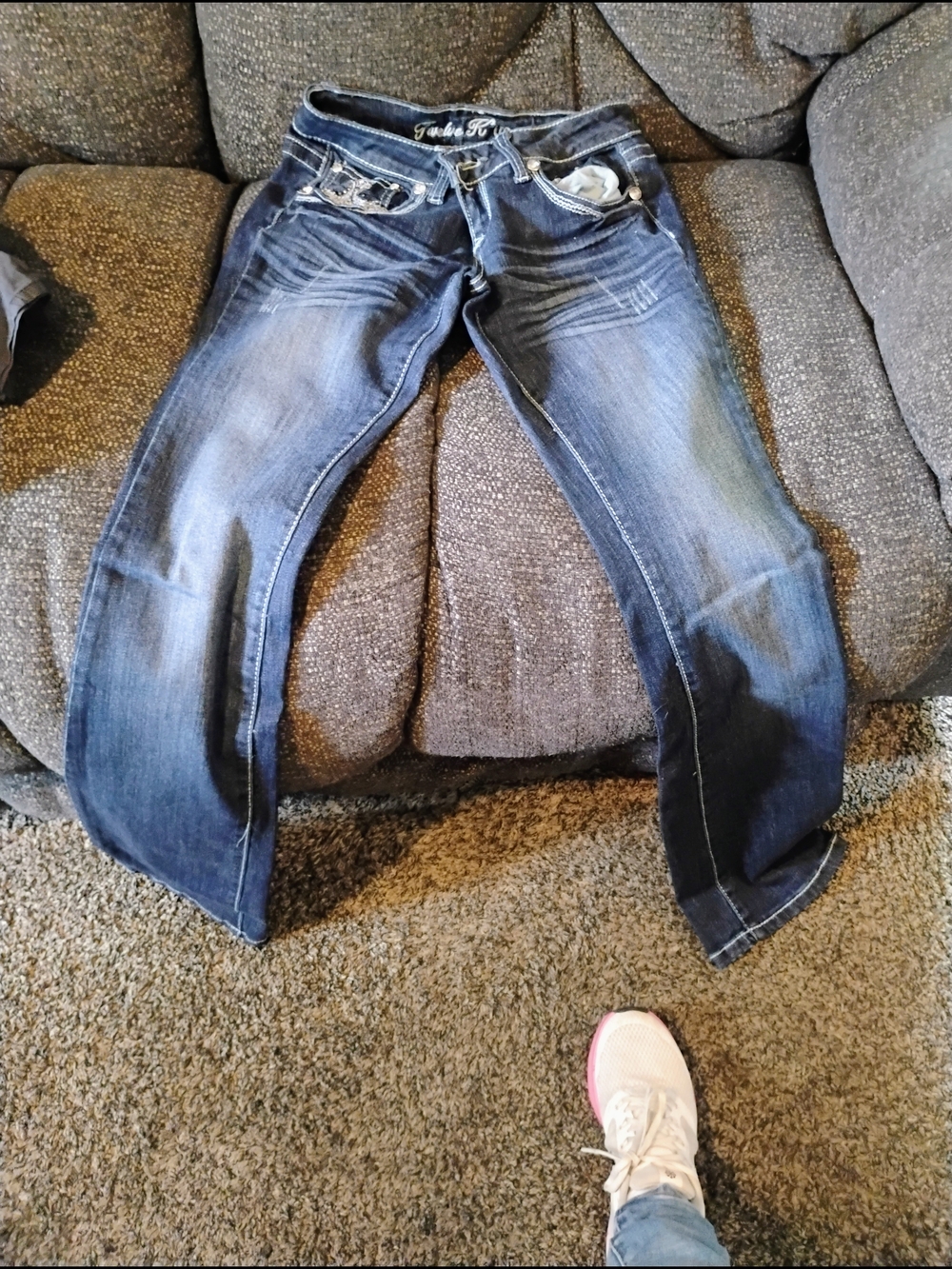 True Religion Women's Dark Blue Bootcut Jeans with Whiskering